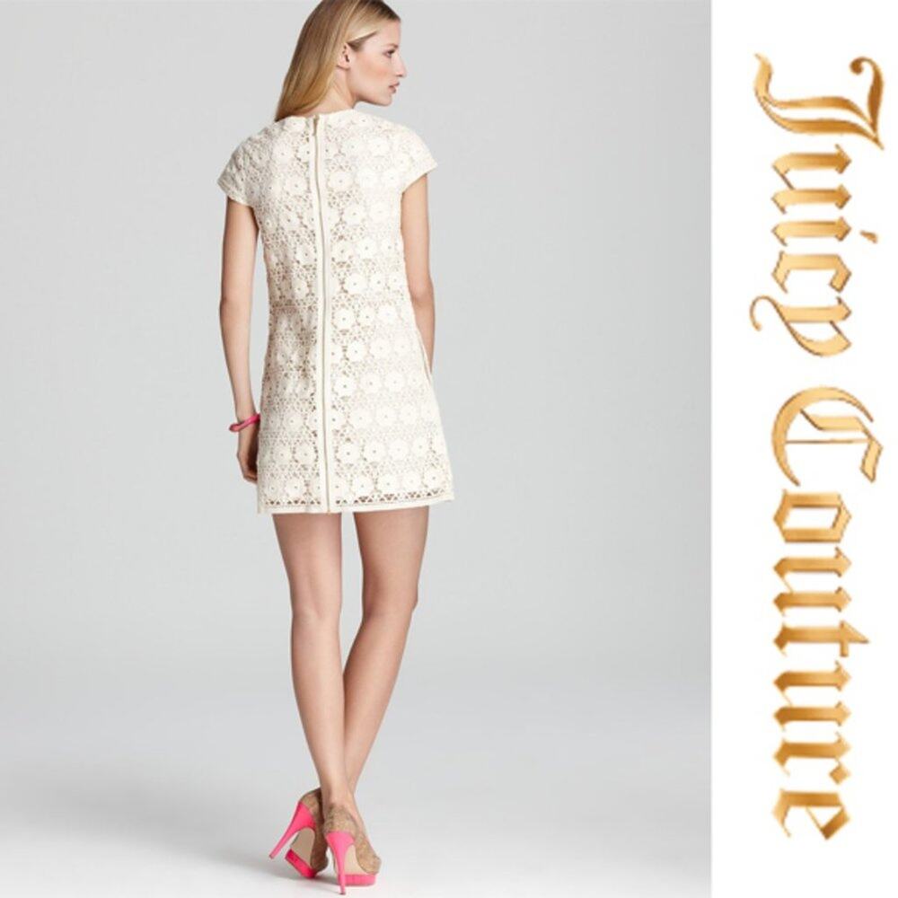 Juicy Couture Lace Dress Women 4 Cream Guipure Cap Sleeve Shift Dress Pockets - Picture 2 of 10